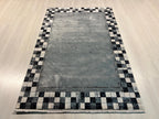 Checkered Silk Rug, Turkish Rug for Living Room, 4x6 ft