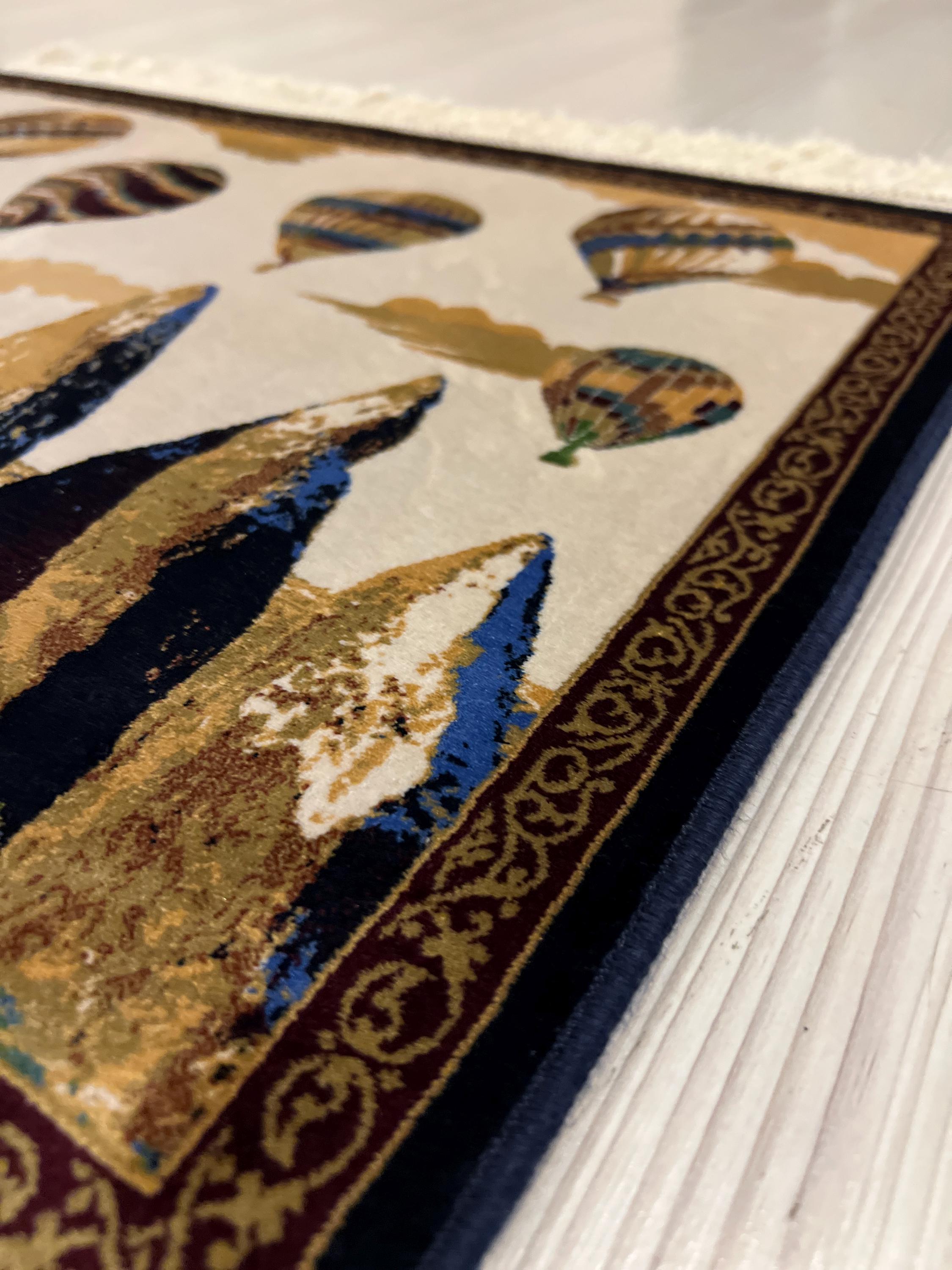 2x3 Cappadocia Balloon Rug, Modal Silk Tableau, Fairy Chimneys, Turkish Wall Decor