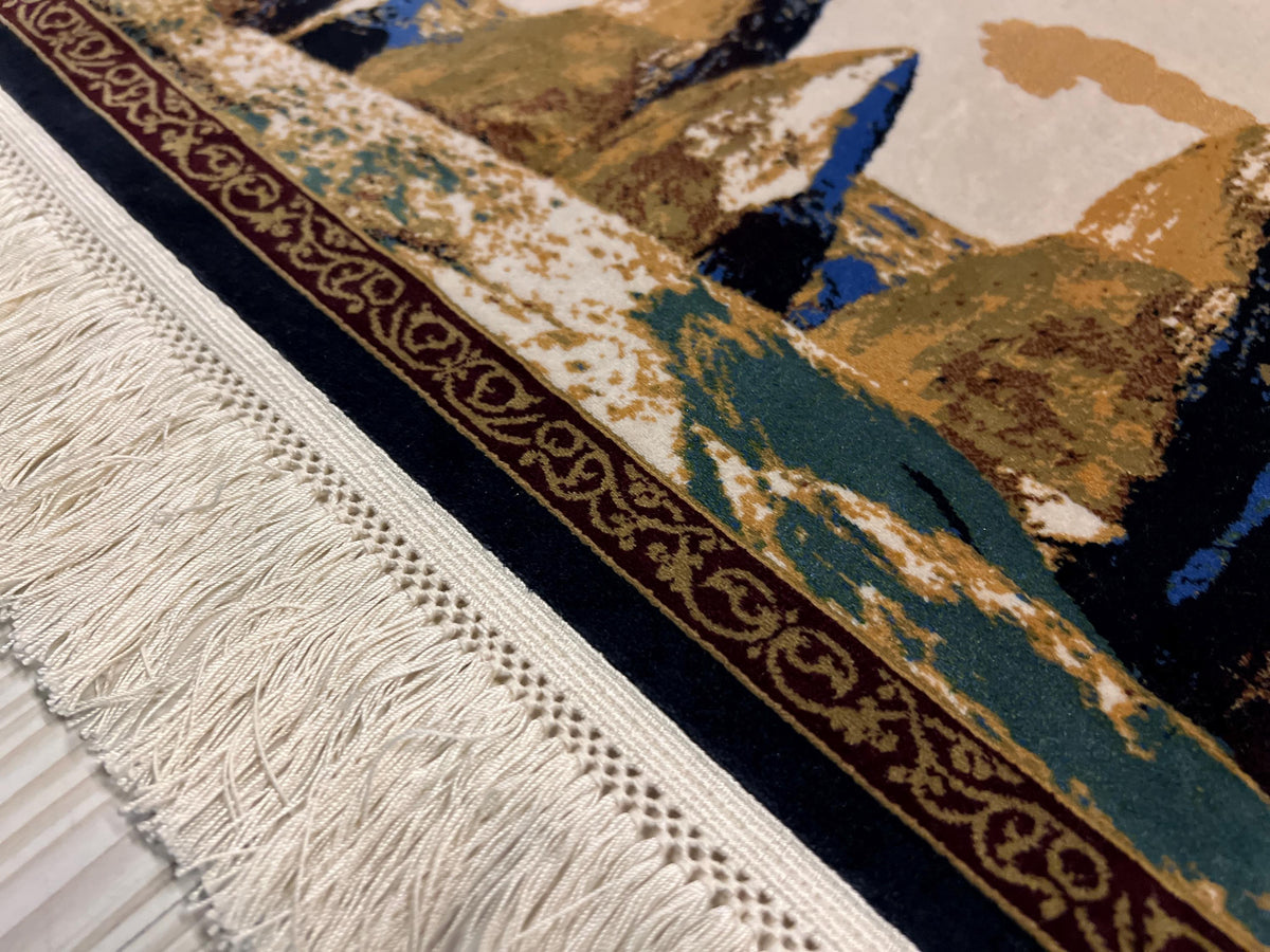 2x3 Sultanahmet Skyline Rug, Istanbul Cityscape Tableau, Ottoman Boats Scene, Blue Modal Silk Wall Decor