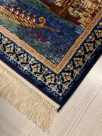 2x3 Sultanahmet Skyline Rug, Istanbul Cityscape Tableau, Ottoman Boats Scene, Blue Modal Silk Wall Decor