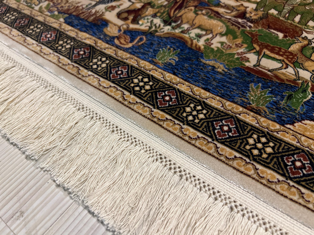 2x3 Noahs Ark Rug, Modal Silk Rug, Turkish Tableau Carpet, Biblical Decor, Wall Hanging