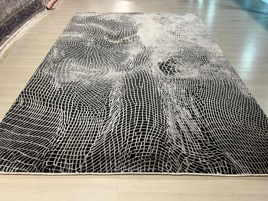 7x10 ft Black and Gray Bamboo Acrylic Rug, Modern Living Room Carpet
