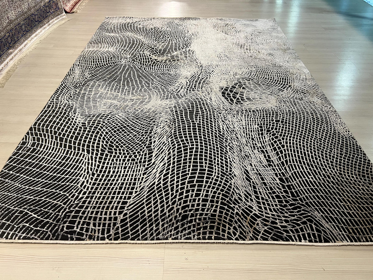 7x10 ft Black and Gray Bamboo Acrylic Rug, Modern Living Room Carpet