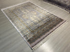 5x8 ft Cream Silk Oriental Rug, Traditional Turkish Area Carpet, Luxury Living Room Rug