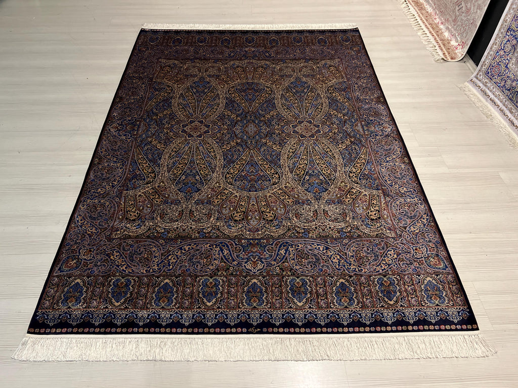 5x8 ft Navy Blue Silk Rug, Modern Luxury Living Room Rug