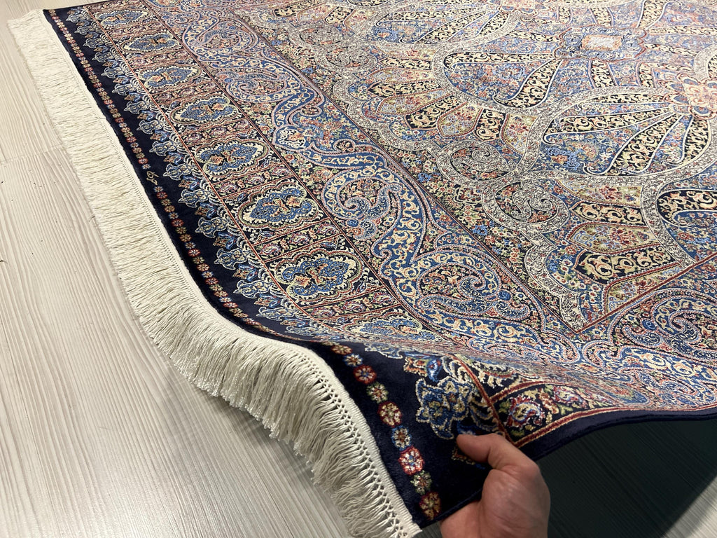 5x8 ft Navy Blue Silk Rug, Modern Luxury Living Room Rug
