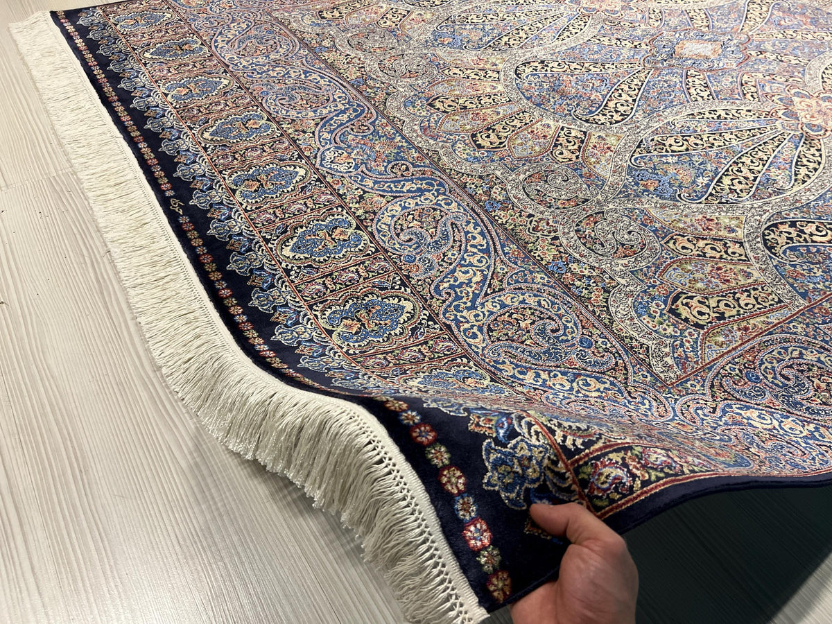 5x8 ft Navy Blue Silk Rug, Modern Luxury Living Room Rug