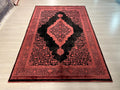 5x8 ft Black Bamboo Rug, Red Medallion Turkish Style Living Room Rug