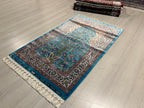 3x4 ft Turquoise Floral Modal Silk Prayer Rug, Muslim İslamic Turkish Style Gift
