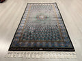 3x5 ft Blue Black Modal Silk Runner, Peacock Feather Design, Turkish Style Hallway Rug
