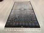 3x5 ft Blue Black Modal Silk Runner, Peacock Feather Design, Turkish Style Hallway Rug