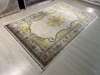 5x8 ft Cream Silk Area Rug, Floral Medallion Design, Luxury Turkish Living Room Rug