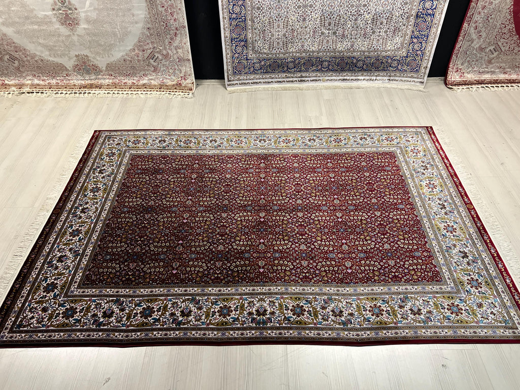 Red Floral Turkish Silk Rug, 5x8 ft, Anatolian Rug