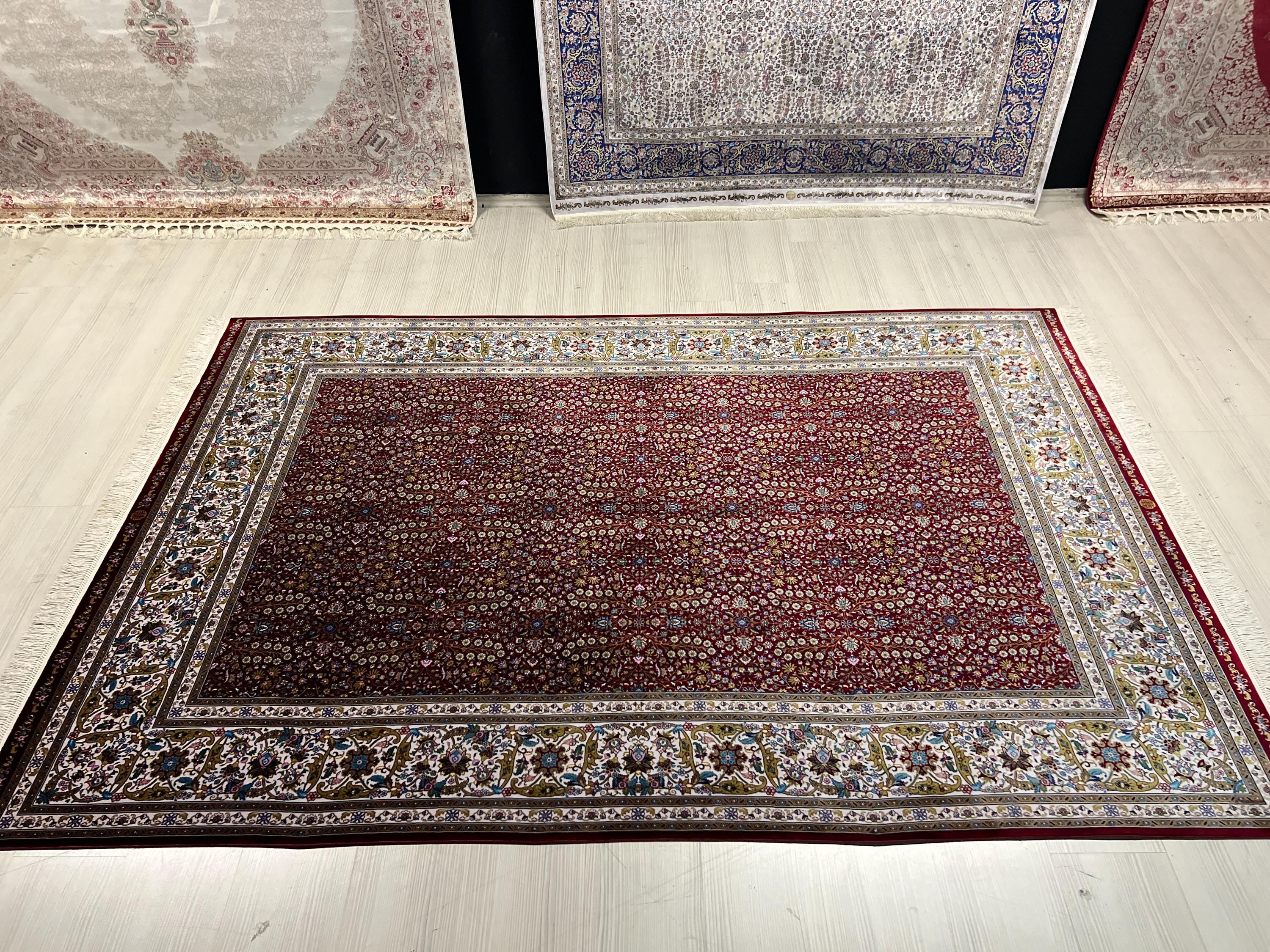 Red Floral Turkish Silk Rug, 5x8 ft, Anatolian Rug