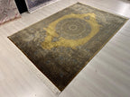5x8 ft Gold Medallion Rug, Modal Silk Carpet, Luxury Turkish Living Room Rug