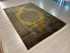 5x8 ft Gold Medallion Rug, Modal Silk Carpet, Luxury Turkish Living Room Rug