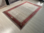 7x10 Modal Silk Turkish Rug, Cream Field with Red Border Classic Oriental Area Rug