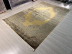 7x10 ft Gold Traditional Silk Rug, Turkish Living Room Carpet