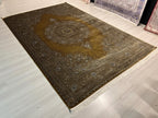7x10 ft Gold Traditional Silk Rug, Turkish Living Room Carpet