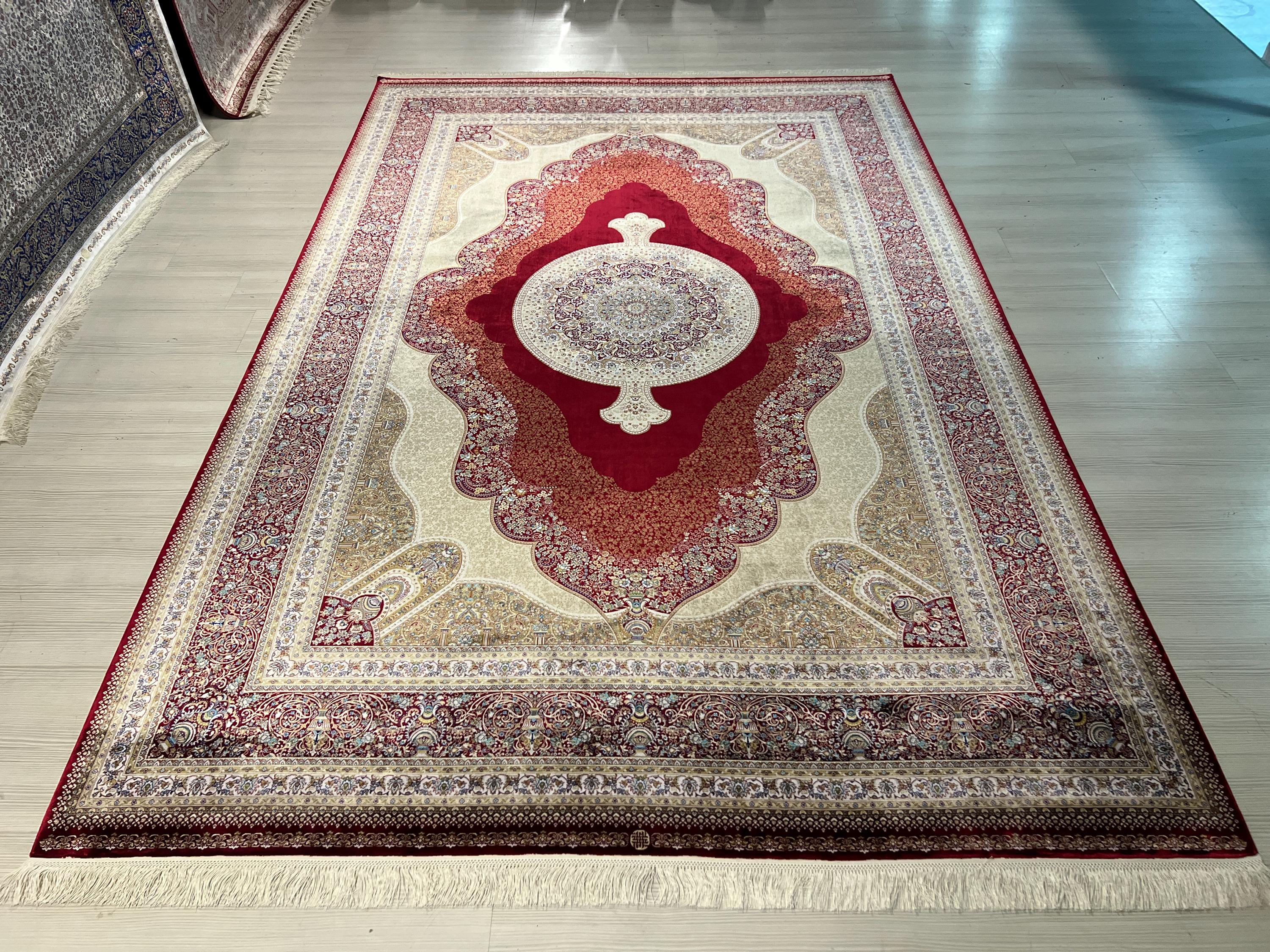 8x11 Modal Silk Rug, Red Classic Carpet, Luxury Turkish Living Room Rug