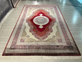 7x10 ft Red Medallion Modal Silk Rug, Turkish Area Rug, Luxury Living Room Carpet