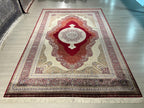 7x10 ft Red Medallion Modal Silk Rug, Turkish Area Rug, Luxury Living Room Carpet