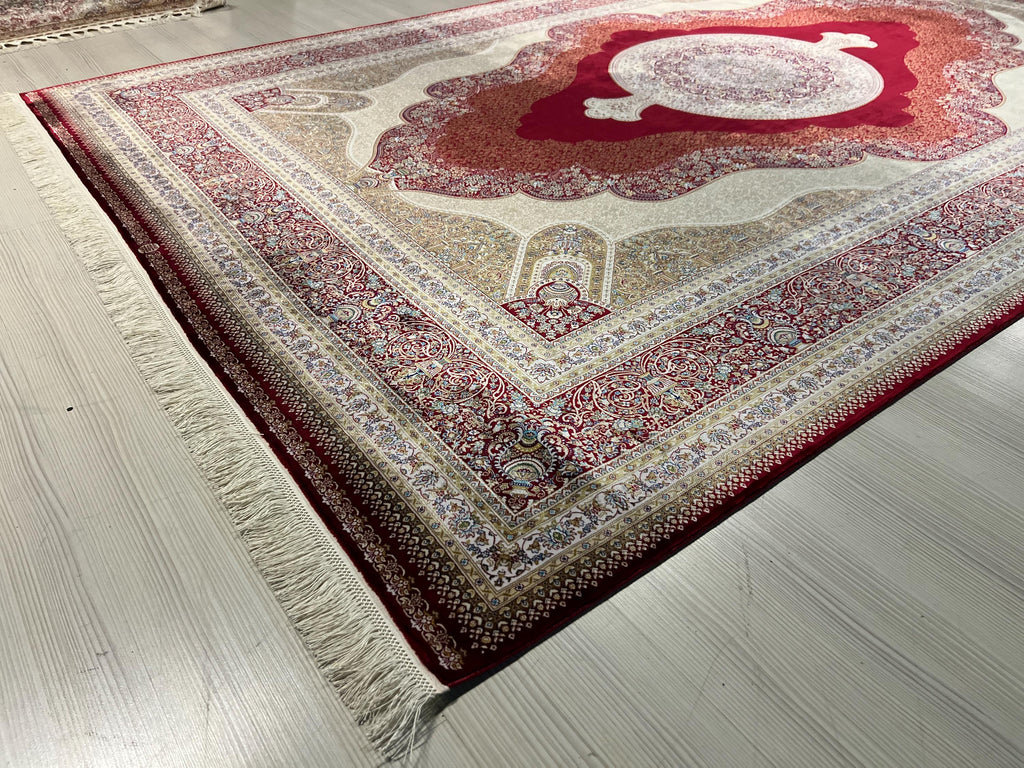 8x11 Modal Silk Rug, Red Classic Carpet, Luxury Turkish Living Room Rug
