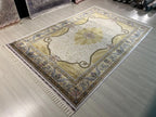 7x10 ft Gold Beige Medallion Silk Rug, Turkish Style Traditional Carpet