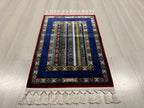 2x3 ft Blue Turkish Stripe Modal Silk Rug, Accent Entryway Area Rug