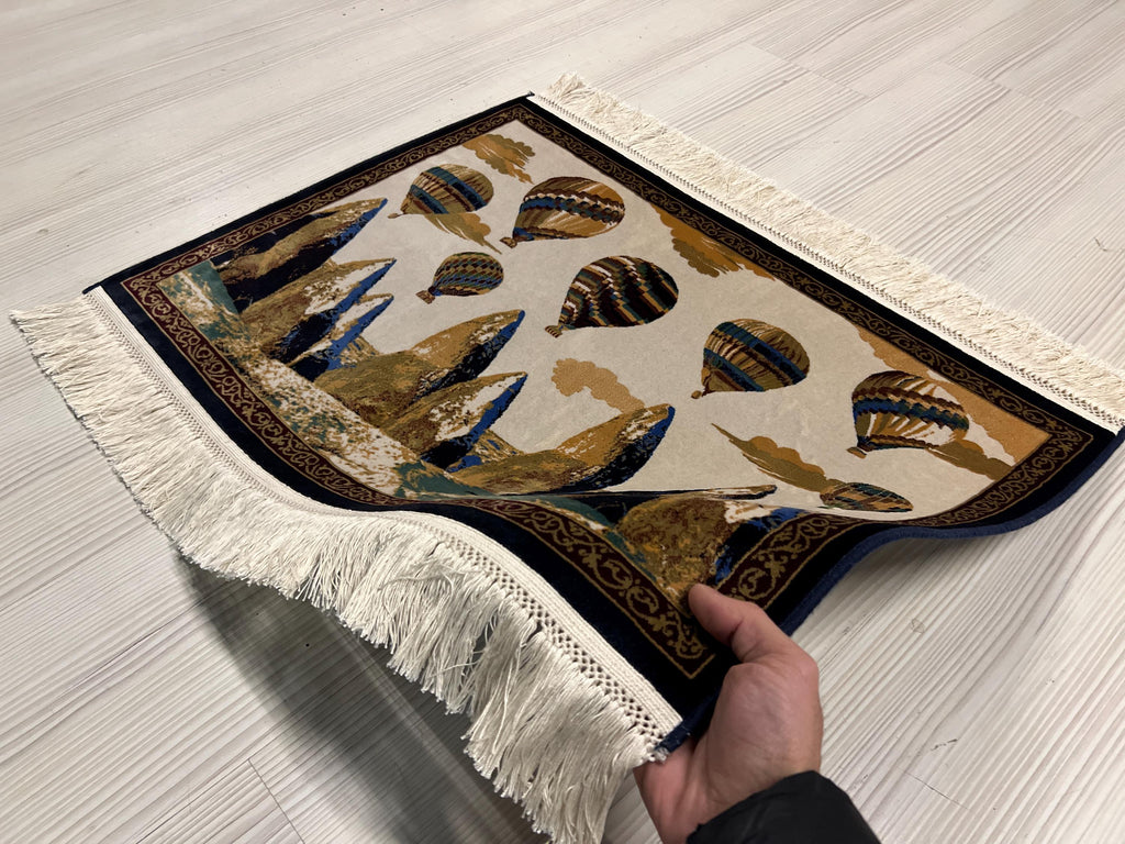 2x3 Cappadocia Balloon Rug, Modal Silk Tableau, Fairy Chimneys, Turkish Wall Decor