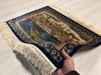 2x3 Sultanahmet Skyline Rug, Istanbul Cityscape Tableau, Ottoman Boats Scene, Blue Modal Silk Wall Decor
