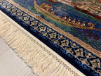 2x3 Sultanahmet Skyline Rug, Istanbul Cityscape Tableau, Ottoman Boats Scene, Blue Modal Silk Wall Decor