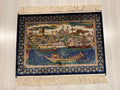 2x3 Sultanahmet Skyline Rug, Istanbul Cityscape Tableau, Ottoman Boats Scene, Blue Modal Silk Wall Decor