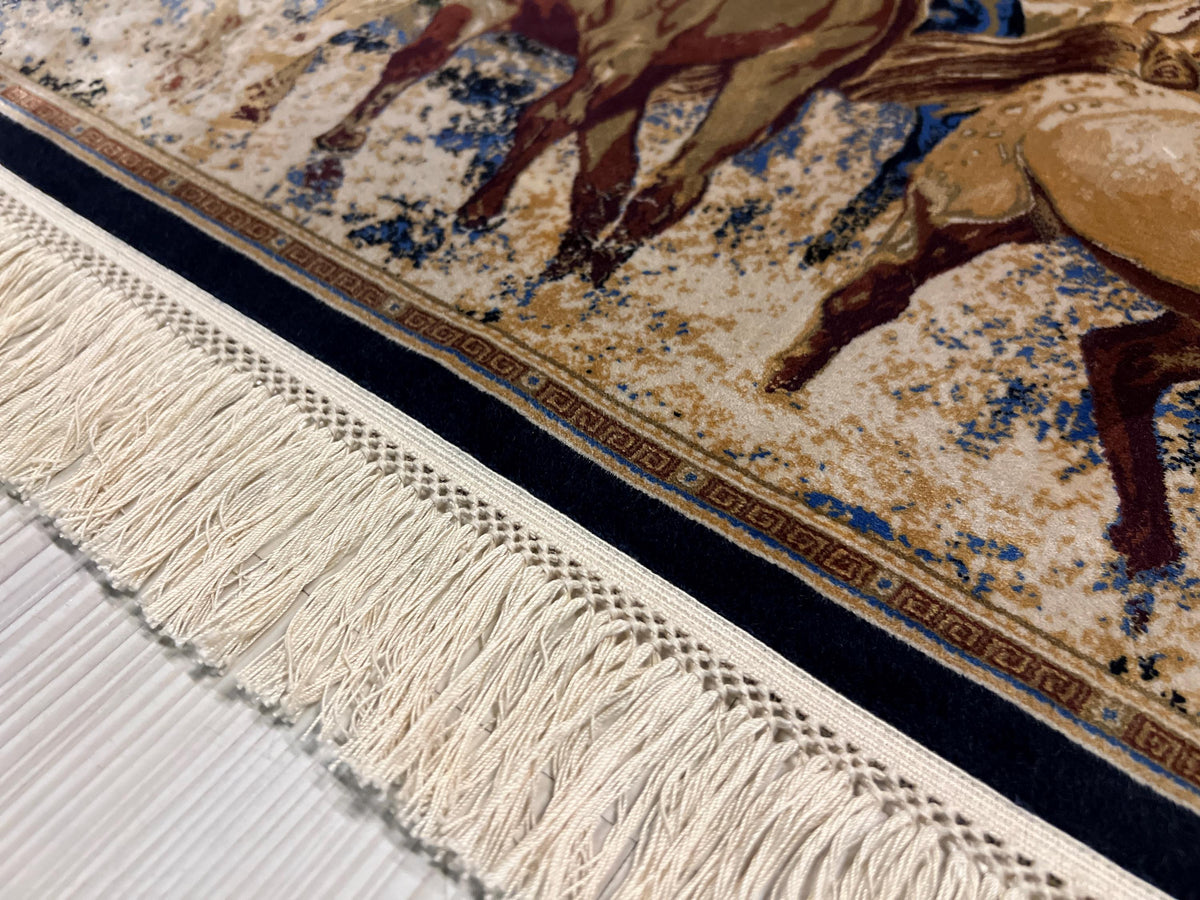 2x3 Horse Silk Rug, Turkish Wall Tapestry, Modal Silk Table, Home Decor