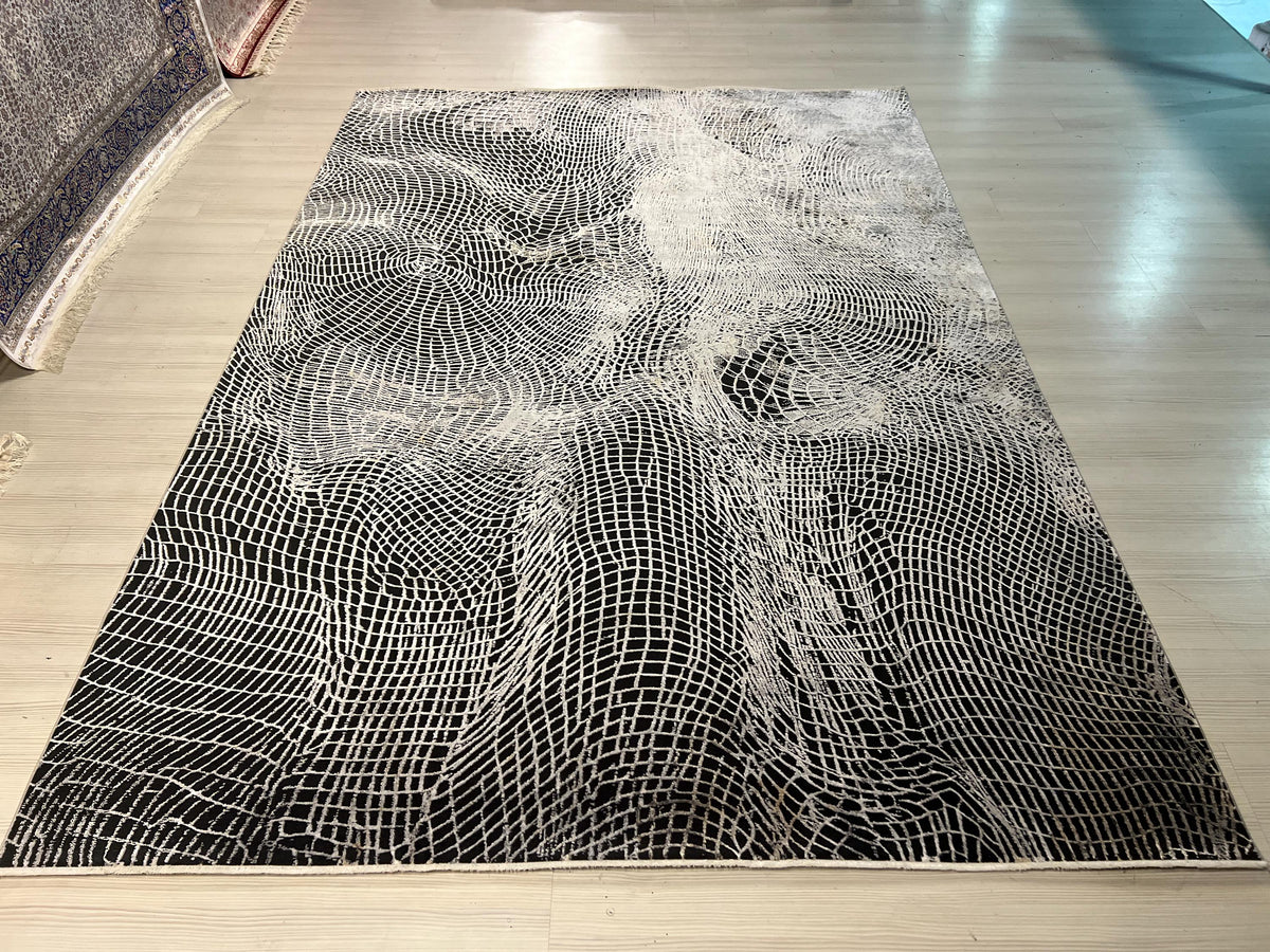 7x10 ft Black and Gray Bamboo Acrylic Rug, Modern Living Room Carpet