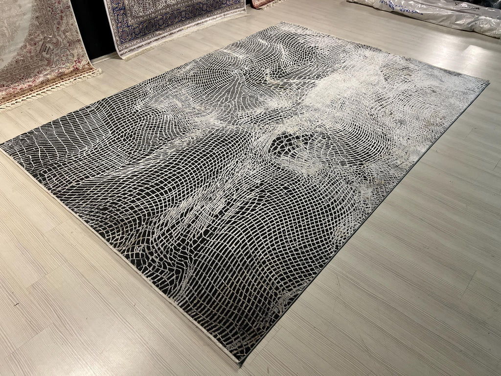 7x10 ft Black and Gray Bamboo Acrylic Rug, Modern Living Room Carpet