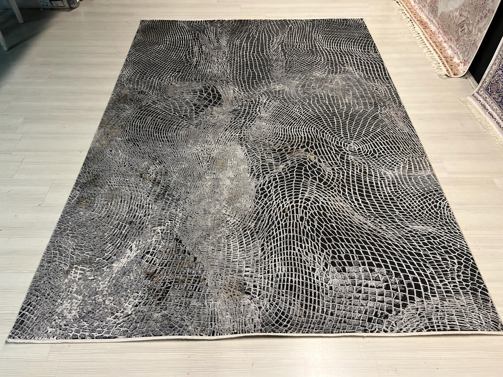 7x10 ft Black and Gray Bamboo Acrylic Rug, Modern Living Room Carpet