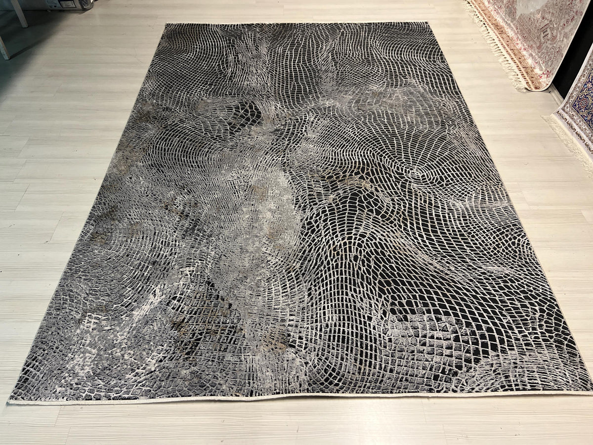 7x10 ft Black and Gray Bamboo Acrylic Rug, Modern Living Room Carpet