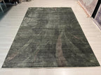 7x10 ft Green Gray Bamboo Rug, Modern Acrylic Silk Rug