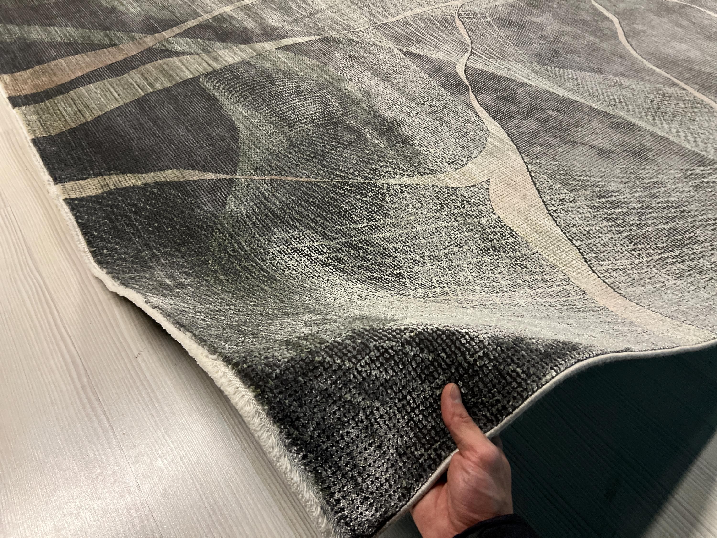 7x10 Modern Bamboo Blend Area Rug, Gray Beige Green Contemporary Living Room