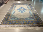 Blue Gray Medallion Modal Silk Rug, Turkish Anatolian Style (5X8 ft)