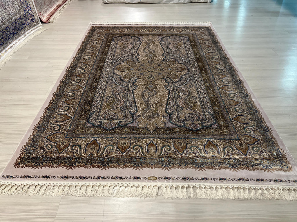 5x8 ft Cream Silk Oriental Rug, Traditional Turkish Area Carpet, Luxury Living Room Rug