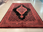 5x8 ft Black Bamboo Rug, Red Medallion Turkish Style Living Room Rug