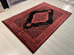 5x8 ft Black Bamboo Rug, Red Medallion Turkish Style Living Room Rug