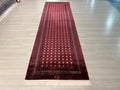 3x10 Red Bokhara Runner Rug, Geometric Gul Pattern, Turkish Hallway Decor