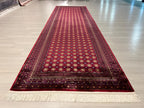 3x10 Red Bokhara Runner Rug, Geometric Gul Pattern, Turkish Hallway Decor