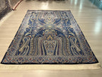 5x8 ft Blue Oriental Silk Rug, Modern Turkish Style Area Rug