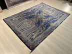 5x8 ft Blue Oriental Silk Rug, Modern Turkish Style Area Rug