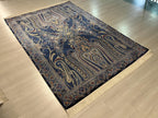 5x8 ft Blue Oriental Silk Rug, Modern Turkish Style Area Rug