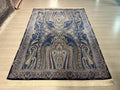 5x8 ft Blue Oriental Silk Rug, Modern Turkish Style Area Rug
